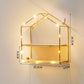 Double Layer Shape Storage Shelf Solid Wood Metal Display Stand Hole-free Storage Rack with Light Strip