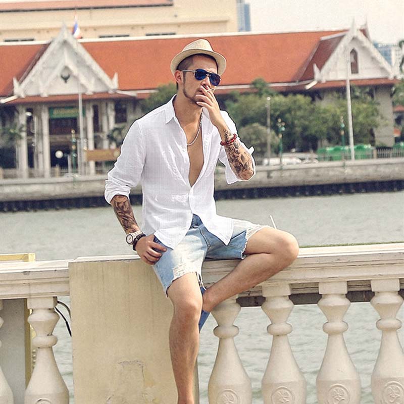 Loose Shirt Summer Thin Section Long Short Sleeve Casual Young and Middle-aged Men's Business Black and White Shirt Large Size Shirt