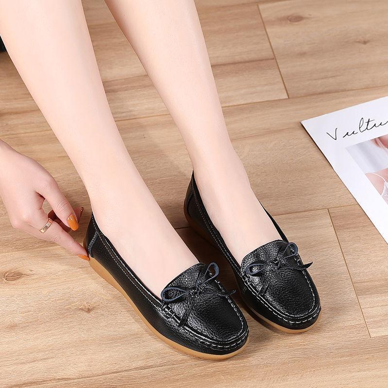 Women's Leather Shoes Single Shoes Tendon Sole Comfortable Work Shoes Non-slip Shoes Flat Casual Shoes Soft and Comfortable