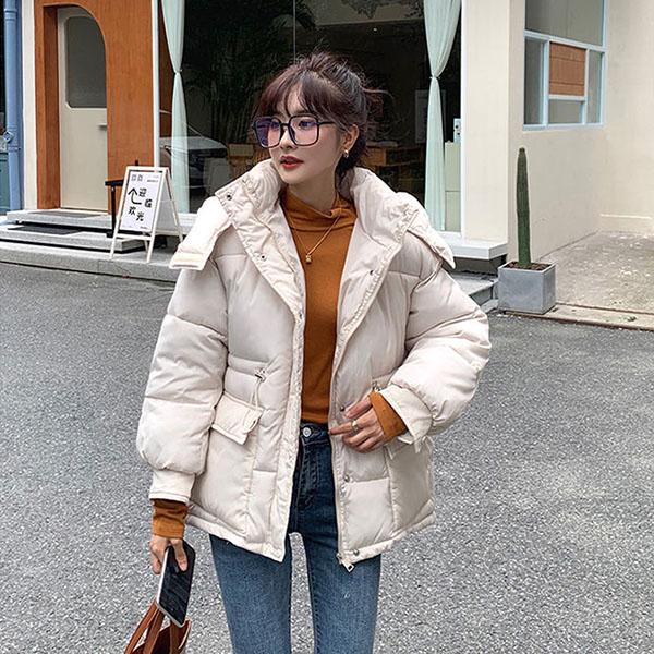 Winter Short Purple Cotton-padded Jacket Women's Loose Down Cotton-padded Jacket Student Bread Jacket