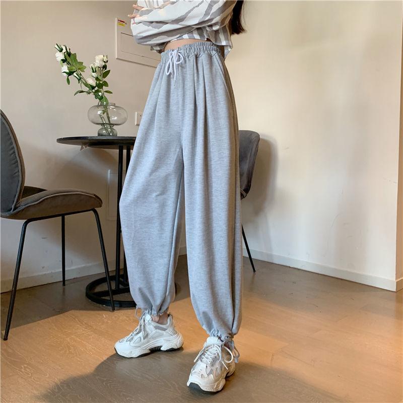 Spring High-waist Sports Casual Pants Female Korean Version Was Thin Loose Straight Trousers Tied Feet Student Guard Pants Trousers