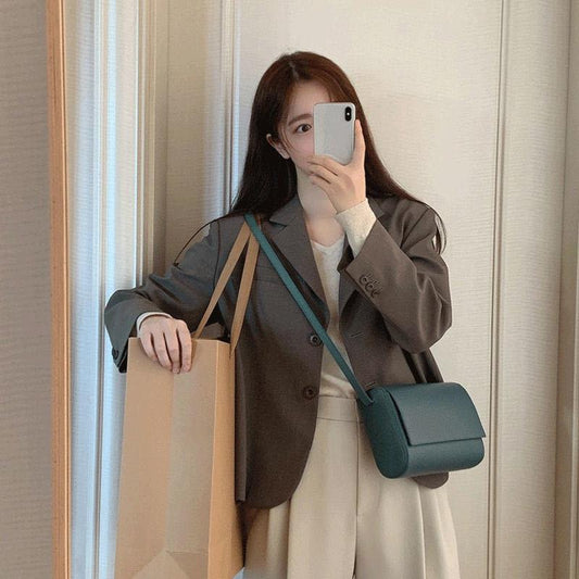 Women's Suit Jacket Korean Style Loose Spring  Autumn British Style Gray Short Suit Small Top