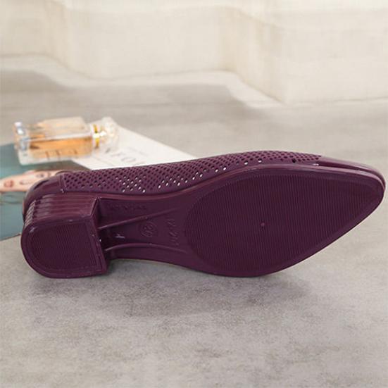 Women's Spring Summer Large Size Low Heel PVC Single Shoes Ladies Solid Color Hollow Breathable Casual Slip-on Shoes