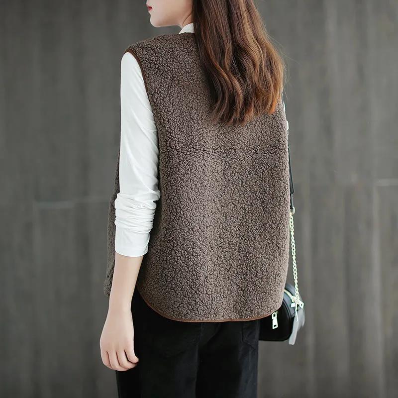 Fur One-piece Vest Women's Autumn and Winter Solid Color All-match Short Casual Fashion Jacket