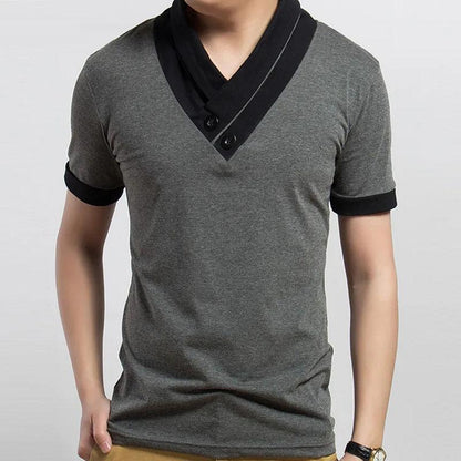 Short-sleeved Men's T-shirt Slim Fit Plus Fat Plus Size Men's Trend Stitching Contrast Color Loose Half-sleeve V-neck