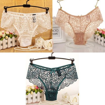 3PCS Ladies Mid Waist Sexy Panties Premium Lace Lace Women Briefs Plus Size Lingerie Shorts Transparent Underwear Women Hollow Out Panties