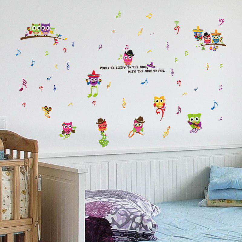[Wall sticker ]Owl Playing Music Cartoon Children Wall Stickers For Kids Rooms Nursery Bedroom Home