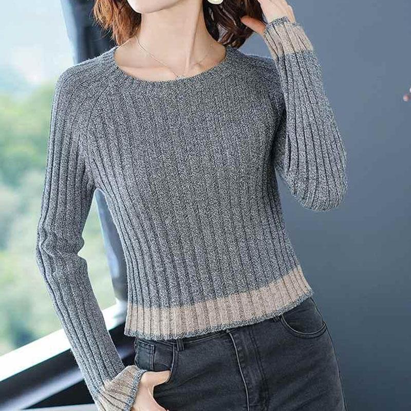 Short Crew Neck Sweater Autumn and Winter Slim Western Style Top Fashion Simple Women's Base Shirt
