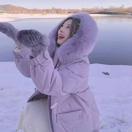 Good Quality Winter Cotton-padded Jacket Women's Mid-length Down Padded Jacket Thickened Warmth Over The Knee Large Fur Collar Padded Jacket