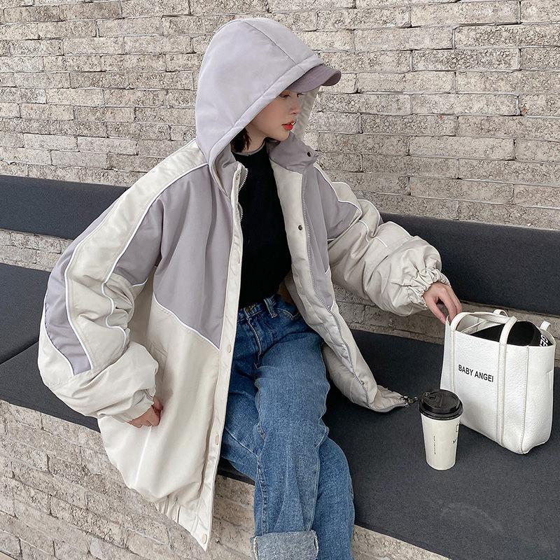 Winter Color Matching Cotton Clothes Oversize Women's Trendy Bread Clothes Korean Style Loose Ins Hong Kong Style Jacket Students
