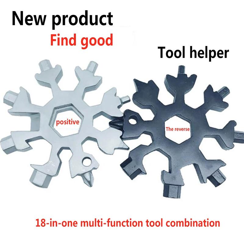 Portable 18 In 1 Mini Snowflake Multi Pocket Tool Spanner Hex Wrench Multipurpose Camp Survive Outdoor Hike Key Ring Key Chain