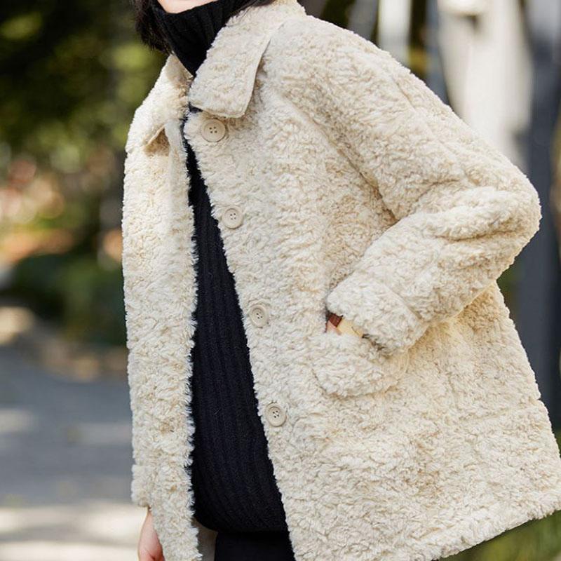 Fashion Ladies Lapel Lamb Velvet Jacket Winter Long Large Size Button Jacket Thick Warm Long-sleeved Cardigan Jacket