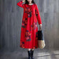 Ladies Spring and Autumn Long-sleeved Dress Retro Loose Large Size Ethnic Style Long Print New A-line Skirt