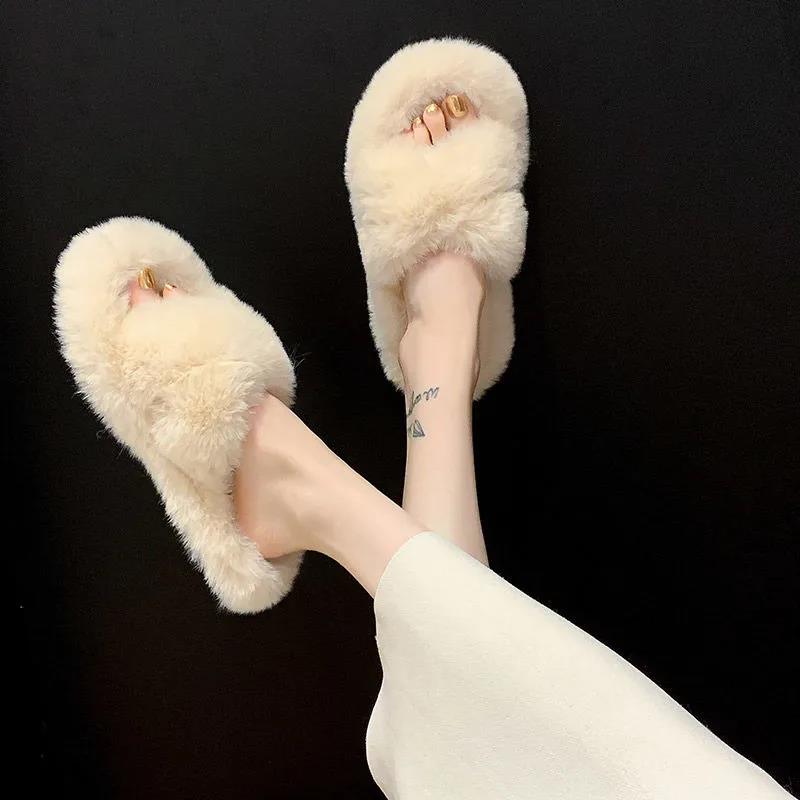 Autumn and Winter Ins Non-slip Thick-soled Multi-color Women Cotton Slippers Home Furry Slippers
