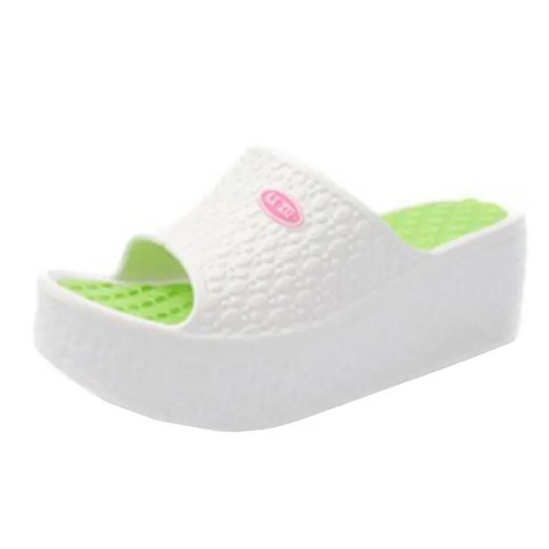 Wedge Heel Thick Bottom Women's One-word Slippers Wear Bohemian Plastic Foam Home Bathroom Slippers Ultra-light and Comfortable