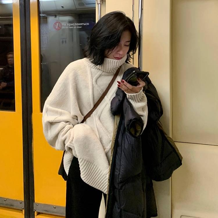 Korean Thickening Twist Turtleneck Sweater Women's Winter Loose Solid Color Sweater