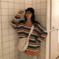 Pofulove Long Contrast Color Striped Sweet Pullover Sweater Sweater Women Sweater Autumn and Winter