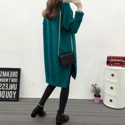 Oversized Women's Loose Bottoming Shirt Autumn and Winter V-neck Mid-length Knit Sweater Pullover Casual Coat