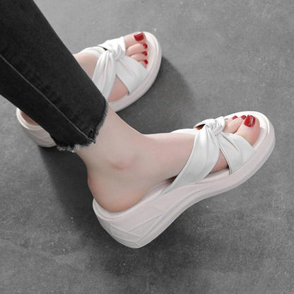 Leather Wedge Slippers Ladies Thick Sole Outer Wear Fashion Summer Flip High Heel Beach Sandals