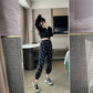 High Waist Slimming Straight Loose Thin Harem Pants Letter Sports Chiffon Pants Women Summer
