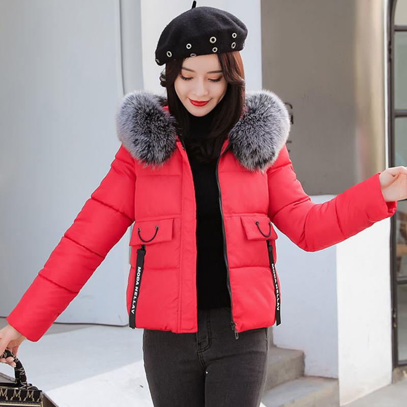 Women's Solid Color Down Jacket Mid-length Korean Loose Thick Coat Warm Cotton Coat Big Fur Collar Winter Clothes Quilted Coat