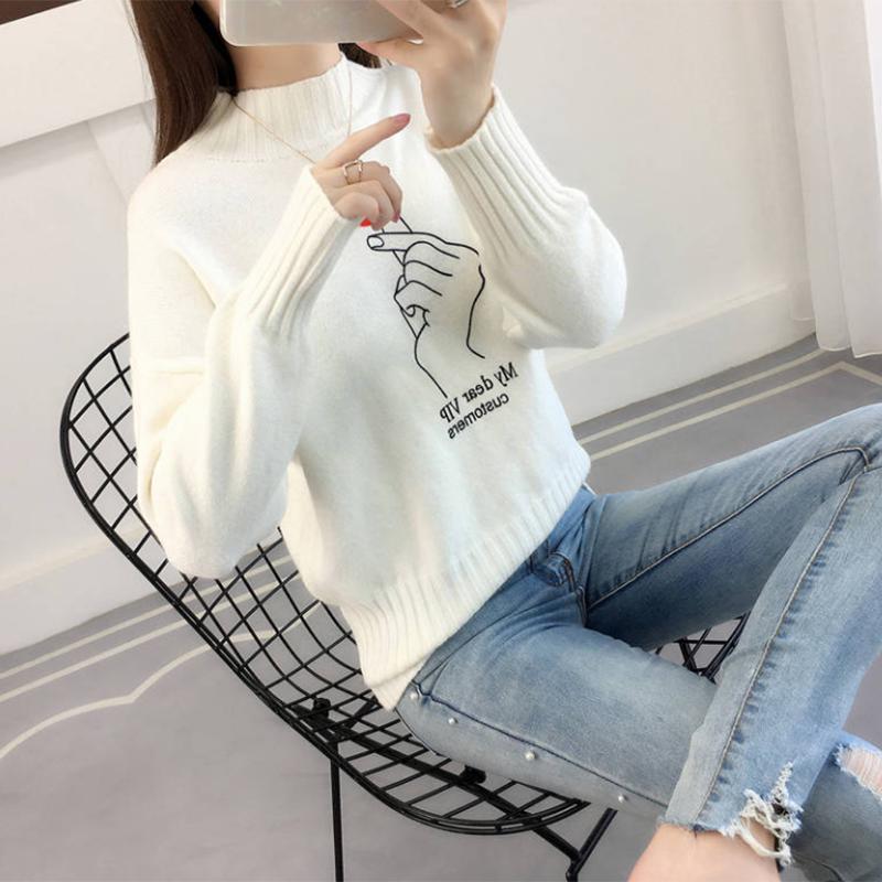 Pofulove half turtleneck bottoming shirt students plus velvet thick  wild loose sweater women tide
