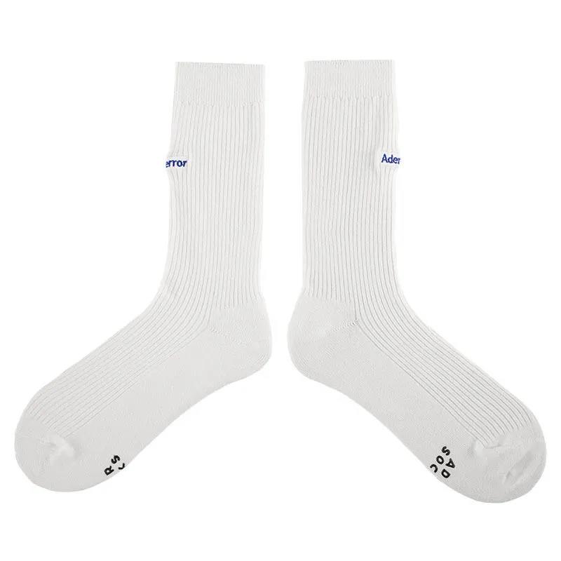 Solid Color Stockings Double Needle Embroidery Socks Design Sense Couples Socks