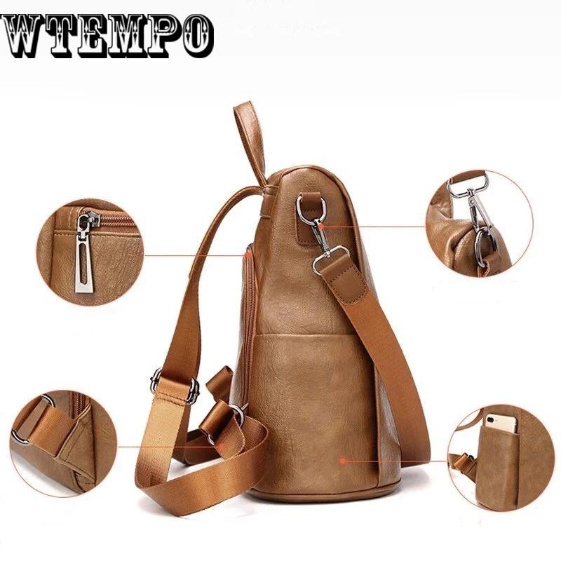 Women Backpack School Bag Pu Leather Backpack Female  Vintage Leisure Travel Backpack for Women