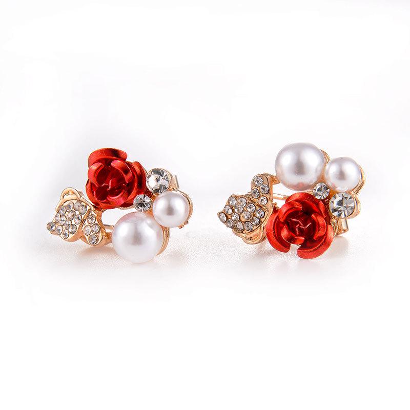 Ear Clip Temperament Exquisite Fashion Rhinestone Pearl Rose Butterfly Bride Earrings Earrings