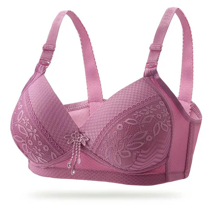 Ladies Plus Size No Steel Rings Big Breasts Gather Side Breathable Thin Simple Sexy Lace Bra