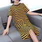 Cotton Fabric Loose Mid-length Striped Pocket T-shirt Skirt Covering The Flesh and Slimming Short-sleeved Dress Women's Loose Striped Straight Dress