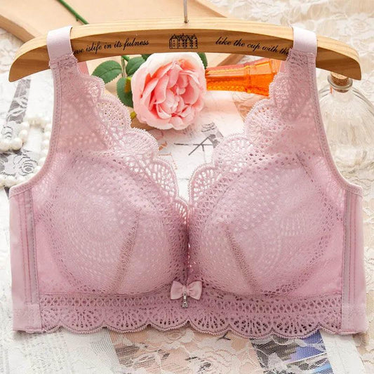 Ladies underwear without rims gathered and collected anti-sagging anti-glare adjustable large size beautiful back sexy lace thin bra
