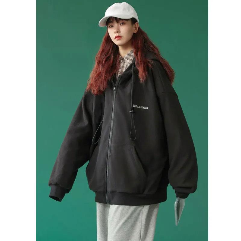 Women's Spring and Summer Zipper Jacket Large Pocket Long-sleeved Sweatshirt Jacket Loose Sports Cardigan Ins Hooded Sweater