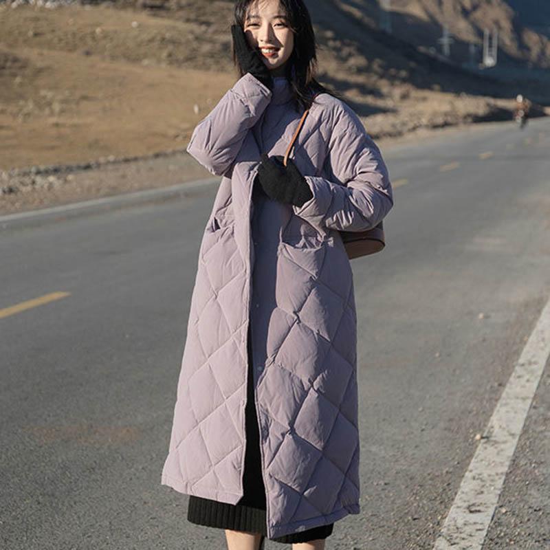 Purple Cotton Coat Cotton Coat Loose Fashion Temperament All-match Female Rhomboid Bread Coat Long Coat