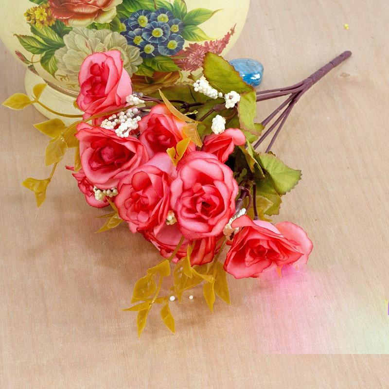 Single Fake Flower Simulation Bouquet Rose Flower Dried Flower Silk Flower Cloth Flower Plastic Flower Small Bunch Cloth Decoration Flower Arrangement