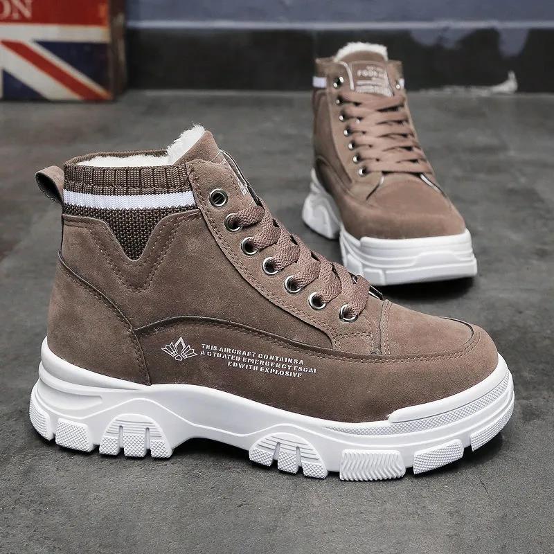 Winter Women's Shoes Plus Velvet Thick Warm Cotton Shoes Flat Heel Thick Bottom All-match High-top Shoes Martin Boots Women
