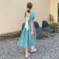 Women's Summer Long Dress Square Neck Slim Puff Sleeve Solid Color Skirt