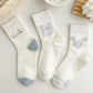 Three Pairs of Women's Tube Socks Pure Cotton Blue Couple Socks Blue College Style Socks
