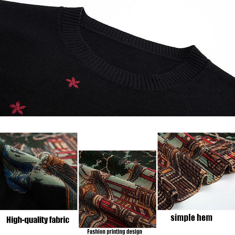 Ethnic Style Women's Short Woolen Sweater Autumn and Winter Printed Sweater Loose Large Size Knitted Jumper