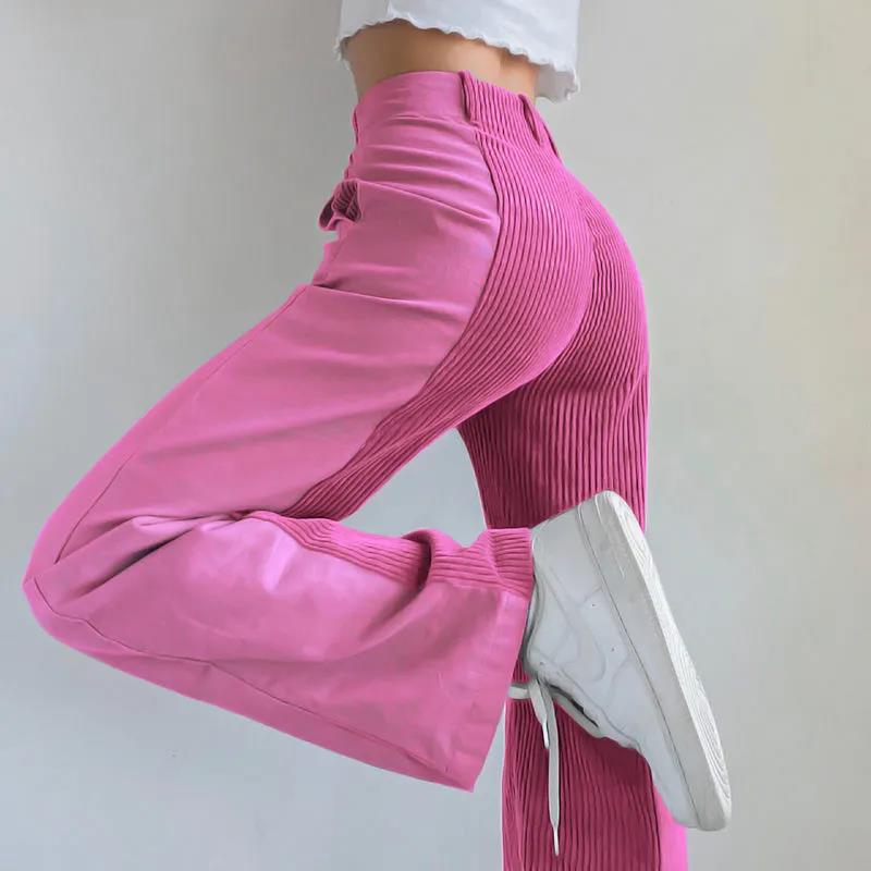 European and American Style Design Splicing Sweep Leg Long Straight Trousers Female INS Autumn and Winter Warm Loose Hamprints Thin Pants