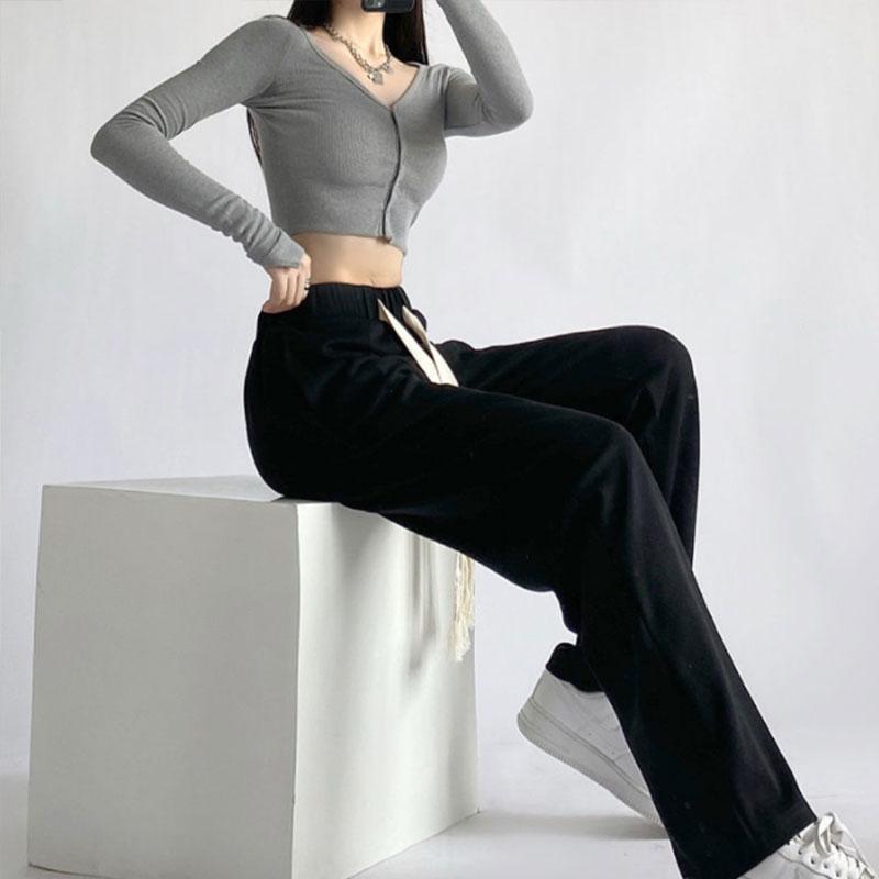 Unisex Sports Pants Drawstring Loose Straight Loose Drape Casual Wide Leg Pants Fitness Jogging Trousers Plus Size Girl's Grey Black Pants