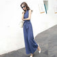 One-piece Wide-leg Pants Women's Summer Leisure V-neck Slim-fitting Jumpsuit Suit Chiffon Fabric Light and Breathable Waist Slimming One-piece Suit
