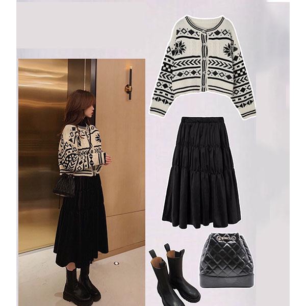 Vintage  Printed Sweater Women Bottoming Sweater Loose Casual Knit Pullover Sweater Autumn Winter