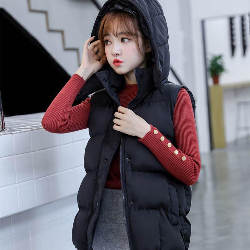 Open and Detachable Hat Down Cotton Vest Women Autumn and Winter Short Waistcoat Cotton Vest Jacket