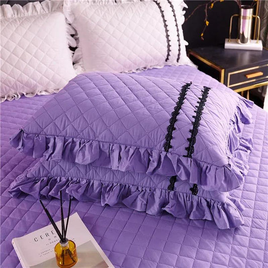 Korean Version of Pure Cotton Lace Stitching Pillowcase Princess Style Lace Solid Color Pillowcase Pair Set