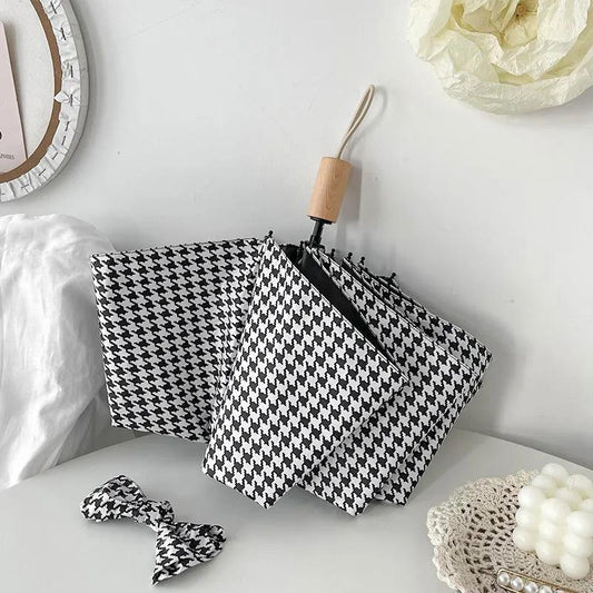 Houndstooth Umbrella Female Ins Sen Department Simple Rain and Rain Dual-use Student Folding Automatic Strong