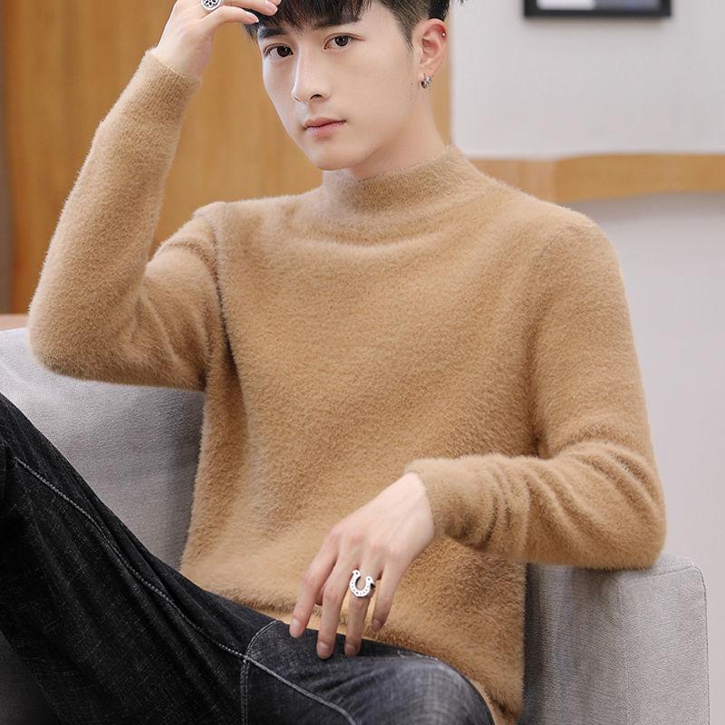 Winter Half Turtleneck Sweater Warm and Windproof Comfortable Men's Korean Style Slim Velvet Base Sweater