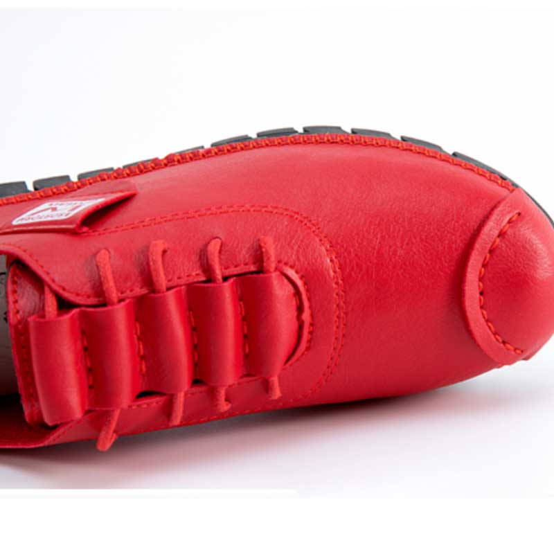 Red Single Shoes Women's Spring and Autumn Loafers Soft Bottom Non-slip Flat Leather Shoes Casual Shoes