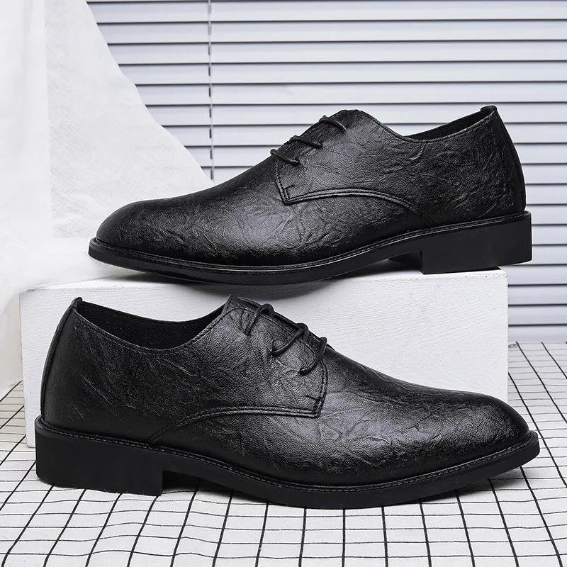Men's Personality Printed Black Business Dress Shoes Men's Shoes Vintage Design Men's Casual Leather Shoes