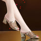 Plus Size 35-40 Women All-match Shiny Slippers Outdoor Diamond High Heels Bohemian Beach Wear-resistant Non-slip Slippers Mesh Sandals
